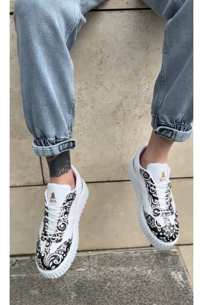 BA0802 BOA Gotik Desenli Beyaz Yüksek Taban Erkek Günlük Ayakkabı BA0802 BOA Gotik Desenli Beyaz Yüksek Taban Erkek Günlük Ayakkabı