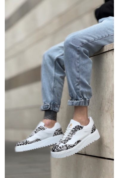 BA0802 BOA Gotik Desenli Beyaz Yüksek Taban Erkek Günlük Ayakkabı BA0802 BOA Gotik Desenli Beyaz Yüksek Taban Erkek Günlük Ayakkabı