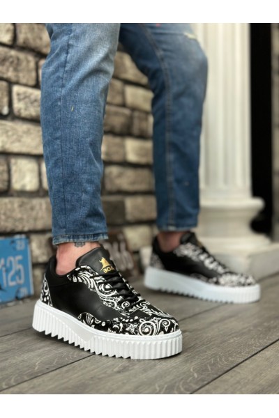 BA0802 BOA Gotik Desenli Siyah Beyaz Yüksek Taban Erkek Günlük Ayakkabı BA0802 BOA Gotik Desenli Siyah Beyaz Yüksek Taban Erkek Günlük Ayakkabı