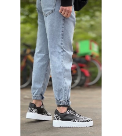 BA0802 BOA Gotik Desenli Siyah Beyaz Yüksek Taban Erkek Günlük Ayakkabı