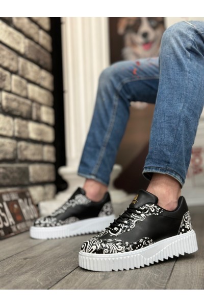 BA0802 BOA Gotik Desenli Siyah Beyaz Yüksek Taban Erkek Günlük Ayakkabı BA0802 BOA Gotik Desenli Siyah Beyaz Yüksek Taban Erkek Günlük Ayakkabı
