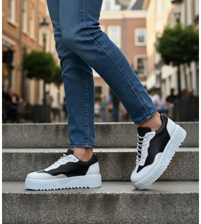 BA0802 BOA Siyah Renk Beyaz Parçalı Yüksek Taban Erkek Günlük Ayakkabı