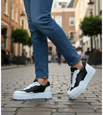 BA0802 BOA Siyah Renk Beyaz Parçalı Yüksek Taban Erkek Günlük Ayakkabı