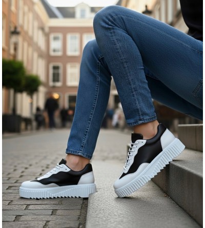 BA0802 BOA Siyah Renk Beyaz Parçalı Yüksek Taban Erkek Günlük Ayakkabı