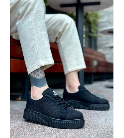 BA0803 BOA Yüksek Siyah Taban Triko Siyah Erkek Ayakkabı