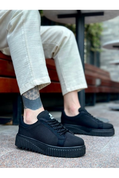 BA0803 BOA Yüksek Siyah Taban Triko Siyah Erkek Ayakkabı