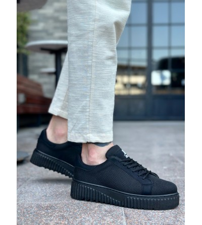 BA0803 BOA Yüksek Siyah Taban Triko Siyah Erkek Ayakkabı