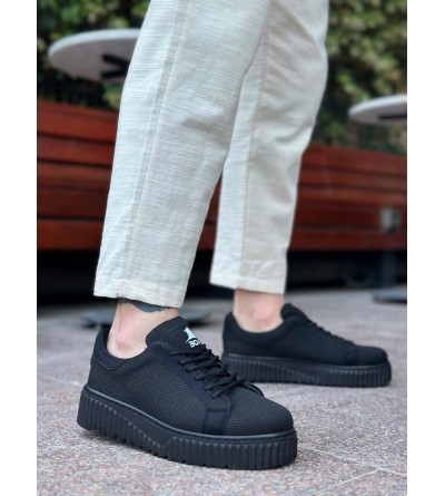 BA0803 BOA Yüksek Siyah Taban Triko Siyah Erkek Ayakkabı