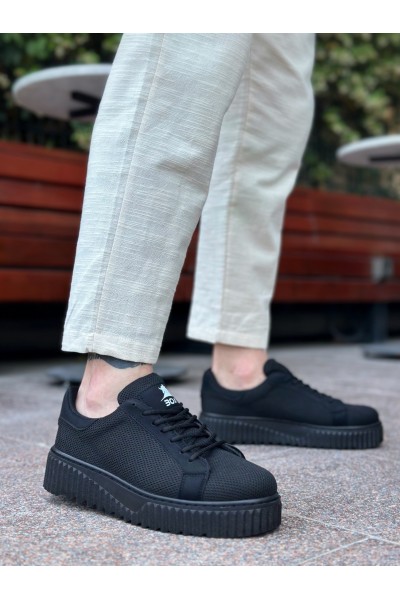 BA0803 BOA Yüksek Siyah Taban Triko Siyah Erkek Ayakkabı