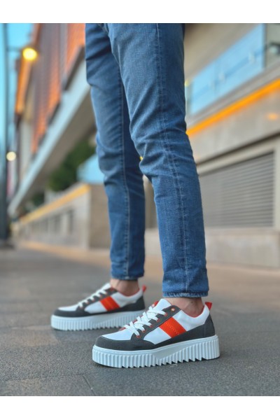 BA0804 BOA Yüksek Beyaz Taban Turuncu Detaylı Bağcıklı Erkek Ayakkabı BA0804 BOA Yüksek Beyaz Taban Turuncu Detaylı Bağcıklı Erkek Ayakkabı