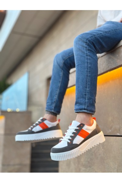 BA0804 BOA Yüksek Beyaz Taban Turuncu Detaylı Bağcıklı Erkek Ayakkabı BA0804 BOA Yüksek Beyaz Taban Turuncu Detaylı Bağcıklı Erkek Ayakkabı