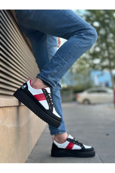 BA0804 BOA Yüksek Siyah Taban Kırmızı Detaylı Bağcıklı Erkek Ayakkabı