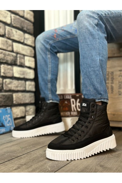 BA0811 BOA Yüksek Beyaz Taban Siyah Paraşüt Kumaş Cilt Detaylı Yarım Bilek Spor Bot BA0811 BOA Yüksek Beyaz Taban Siyah Paraşüt Kumaş Cilt Detaylı Yarım Bilek Spor Bot