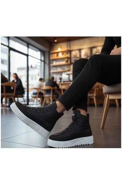 BA0811 BOA Yüksek Beyaz Taban Siyah Paraşüt Kumaş Cilt Detaylı Yarım Bilek Spor Bot BA0811 BOA Yüksek Beyaz Taban Siyah Paraşüt Kumaş Cilt Detaylı Yarım Bilek Spor Bot