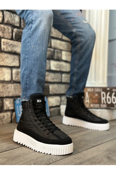 BA0811 BOA Yüksek Beyaz Taban Siyah Paraşüt Kumaş Cilt Detaylı Yarım Bilek Spor Bot BA0811 BOA Yüksek Beyaz Taban Siyah Paraşüt Kumaş Cilt Detaylı Yarım Bilek Spor Bot