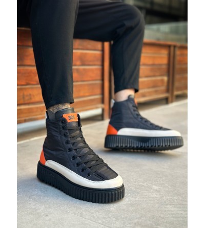 BA0811 BOA Yüksek Siyah Taban Paraşüt Kumaş Turuncu Cilt Detaylı Yarım Bilek Spor Bot 