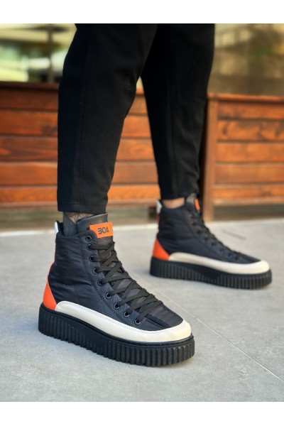 BA0811 BOA Yüksek Siyah Taban Paraşüt Kumaş Turuncu Cilt Detaylı Yarım Bilek Spor Bot 