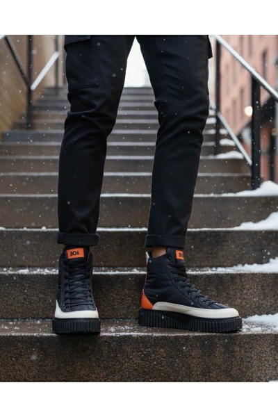 BA0811 BOA Yüksek Siyah Taban Paraşüt Kumaş Turuncu Cilt Detaylı Yarım Bilek Spor Bot 