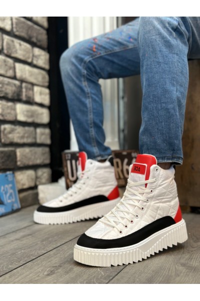 BA0811 BOA Yüksek Taban Beyaz Paraşüt Kumaş Kırmızı Cilt Detaylı Erkek Ayakkabı BA0811 BOA Yüksek Taban Beyaz Paraşüt Kumaş Kırmızı Cilt Detaylı Erkek Ayakkabı