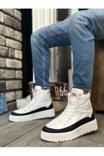 BA0811 BOA Yüksek Taban Beyaz Paraşüt Kumaş Lacivert Cilt Detaylı Erkek Ayakkabı BA0811 BOA Yüksek Taban Beyaz Paraşüt Kumaş Lacivert Cilt Detaylı Erkek Ayakkabı
