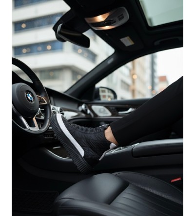 BA0811 BOA Yüksek Taban Siyah Paraşüt Kumaş Beyaz Cilt Detaylı Yarım Bilek Spor Bot 