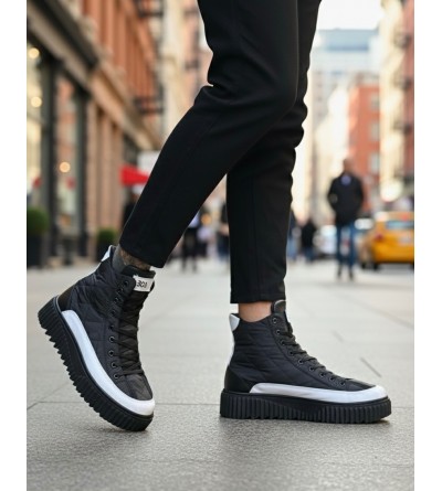 BA0811 BOA Yüksek Taban Siyah Paraşüt Kumaş Beyaz Cilt Detaylı Yarım Bilek Spor Bot 