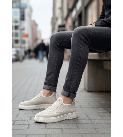 BA0911 Özel Örme Triko Deri Tozu Detaylı Bej Günlük Spor Ayakkabı 