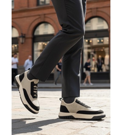 BA0911 Özel Örme Triko Deri Tozu Detaylı Bej Siyah Günlük Spor Ayakkabı 