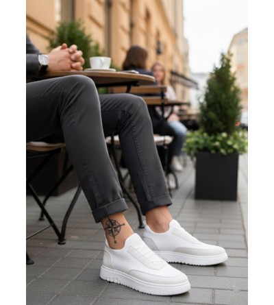 BA0911 Özel Örme Triko Deri Tozu Detaylı Beyaz Günlük Spor Ayakkabı 