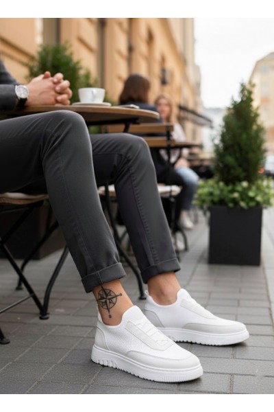 BA0911 Özel Örme Triko Deri Tozu Detaylı Beyaz Günlük Spor Ayakkabı BA0911 Özel Örme Triko Deri Tozu Detaylı Beyaz Günlük Spor Ayakkabı