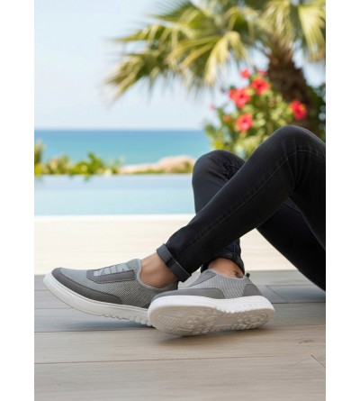 BA0911 Özel Örme Triko Deri Tozu Detaylı Gri Günlük Spor Ayakkabı 