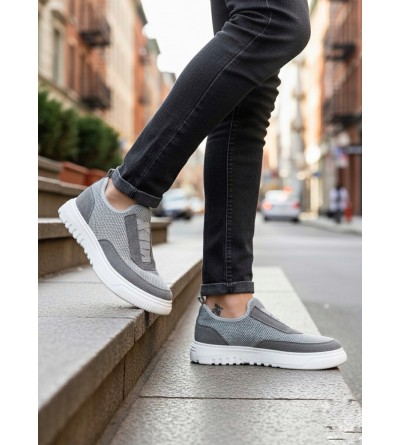 BA0911 Özel Örme Triko Deri Tozu Detaylı Gri Günlük Spor Ayakkabı 