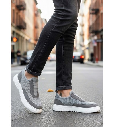 BA0911 Özel Örme Triko Deri Tozu Detaylı Gri Günlük Spor Ayakkabı 