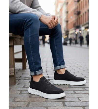 BA0911 Özel Örme Triko Deri Tozu Detaylı Siyah Günlük Spor Ayakkabı 