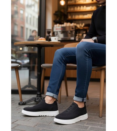 BA0911 Özel Örme Triko Deri Tozu Detaylı Siyah Günlük Spor Ayakkabı 