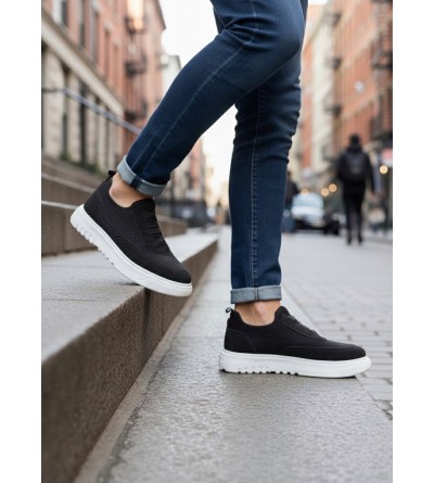 BA0911 Özel Örme Triko Deri Tozu Detaylı Siyah Günlük Spor Ayakkabı 