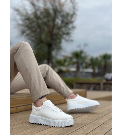 BA8104 BOA Yüksek Taban Rugan Beyaz Bağcıklı Erkek Ayakkabı