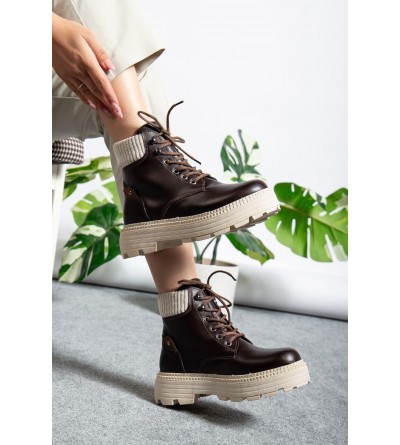 Cilt Kahve Bağcıklı Yüksek Taban Kadın Bot