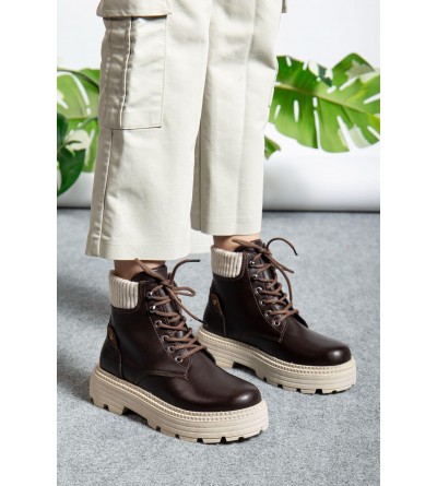 Cilt Kahve Bağcıklı Yüksek Taban Kadın Bot