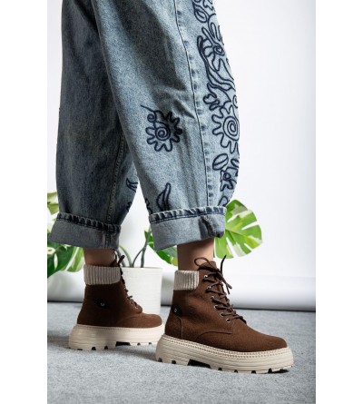 Kahve Süet Bağcıklı Yüksek Taban Kadın Bot