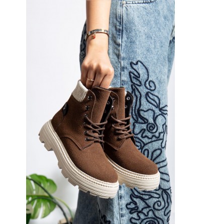 Kahve Süet Bağcıklı Yüksek Taban Kadın Bot