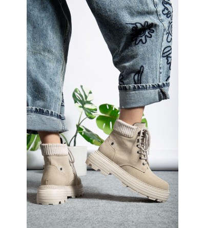 Krem Süet Bağcıklı Yüksek Taban Kadın Bot