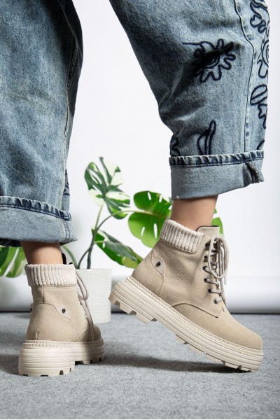 Krem Süet Bağcıklı Yüksek Taban Kadın Bot Krem Süet Bağcıklı Yüksek Taban Kadın Bot