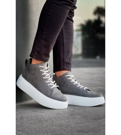 LE10 Bağcıklı Erkek Yüksek Beyaz Taban Antrasit Spor Bot