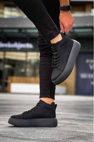 LE10 Bağcıklı Erkek Yüksek Siyah Taban Siyah Spor Bot