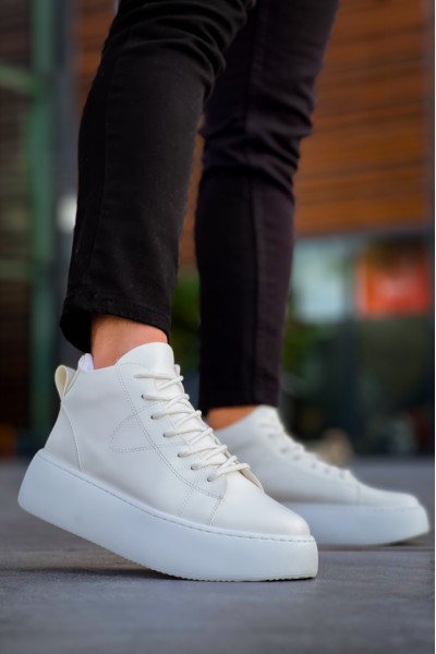 LE10 Bağcıklı Erkek Yüksek Taban Beyaz Spor Bot