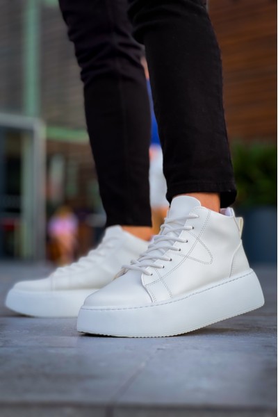 LE10 Bağcıklı Erkek Yüksek Taban Beyaz Spor Bot