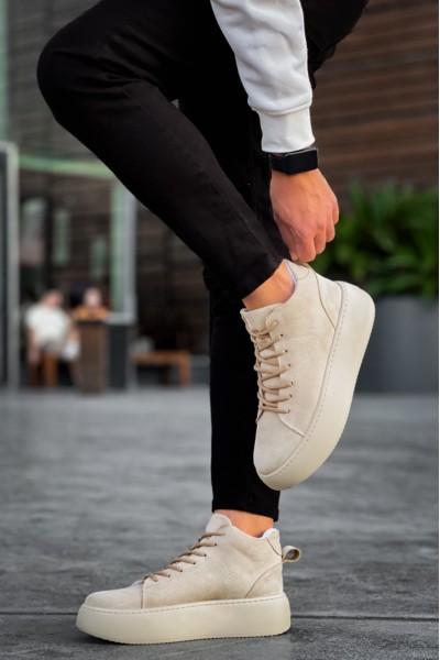 LE10 Bağcıklı Erkek Yüksek Taban İthal Süet Krem Spor Bot LE10 Bağcıklı Erkek Yüksek Taban İthal Süet Krem Spor Bot