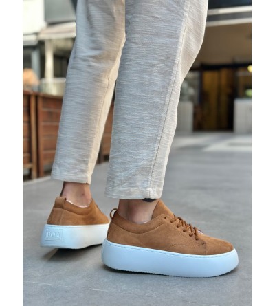 LE11 Bağcıklı Erkek Yüksek Taban İthal Süet Taba Spor Ayakkabı