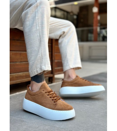 LE11 Bağcıklı Erkek Yüksek Taban İthal Süet Taba Spor Ayakkabı